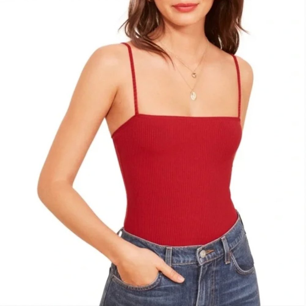 Reformation crystal red ribbed bodysuit - Small